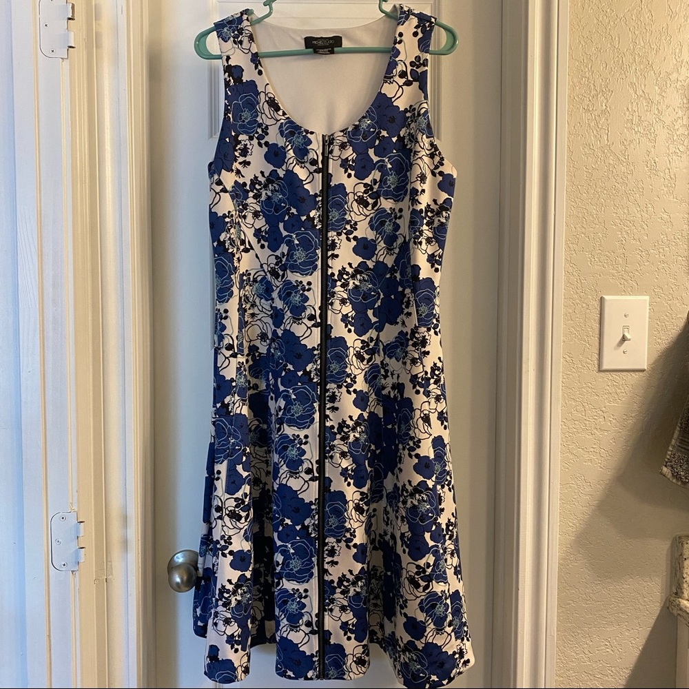 2 for $50 | Michel Studio | Blue Floral Sleeveless Fit & Flare Midi Dress | 1X
